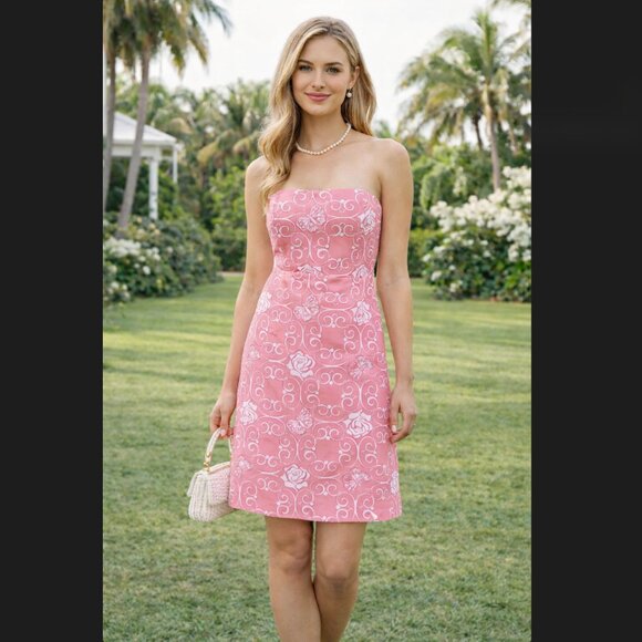 Lilly Pulitzer Dresses & Skirts - Vintage Lilly Pulitzer Strapless Dress 10 Iron Maiden Pink Floral Butterfly 90s